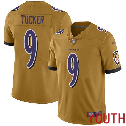 Baltimore Ravens Limited Gold Youth Justin Tucker Jersey NFL Football #9 Inverted Legend->youth nfl jersey->Youth Jersey